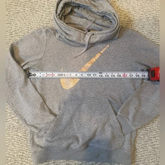 Nike Heather Gray Pullover Hoodie with Metallic Rose Gold Swoosh Size Small - Picture 7 of 7
